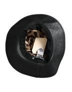 Dolce & Gabbana Black Leather DG Coin Crystal Wide Brim Hat - Eljoys Fashion 
