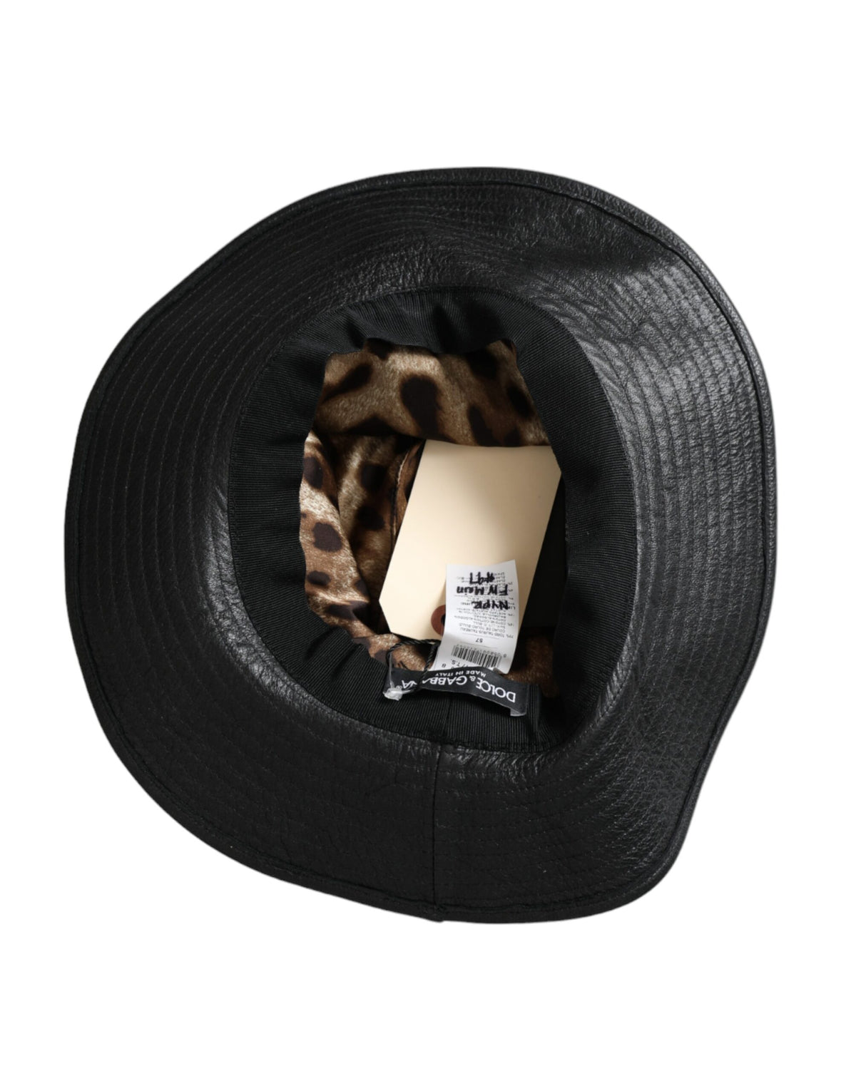 Dolce & Gabbana Black Leather DG Coin Crystal Wide Brim Hat - Eljoys Fashion 