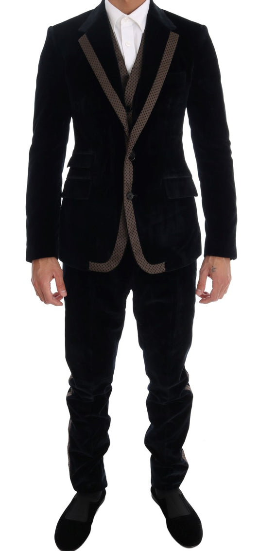 Dolce & Gabbana Blue Velvet Two Button Slim 3 Piece Suit Dolce & Gabbana