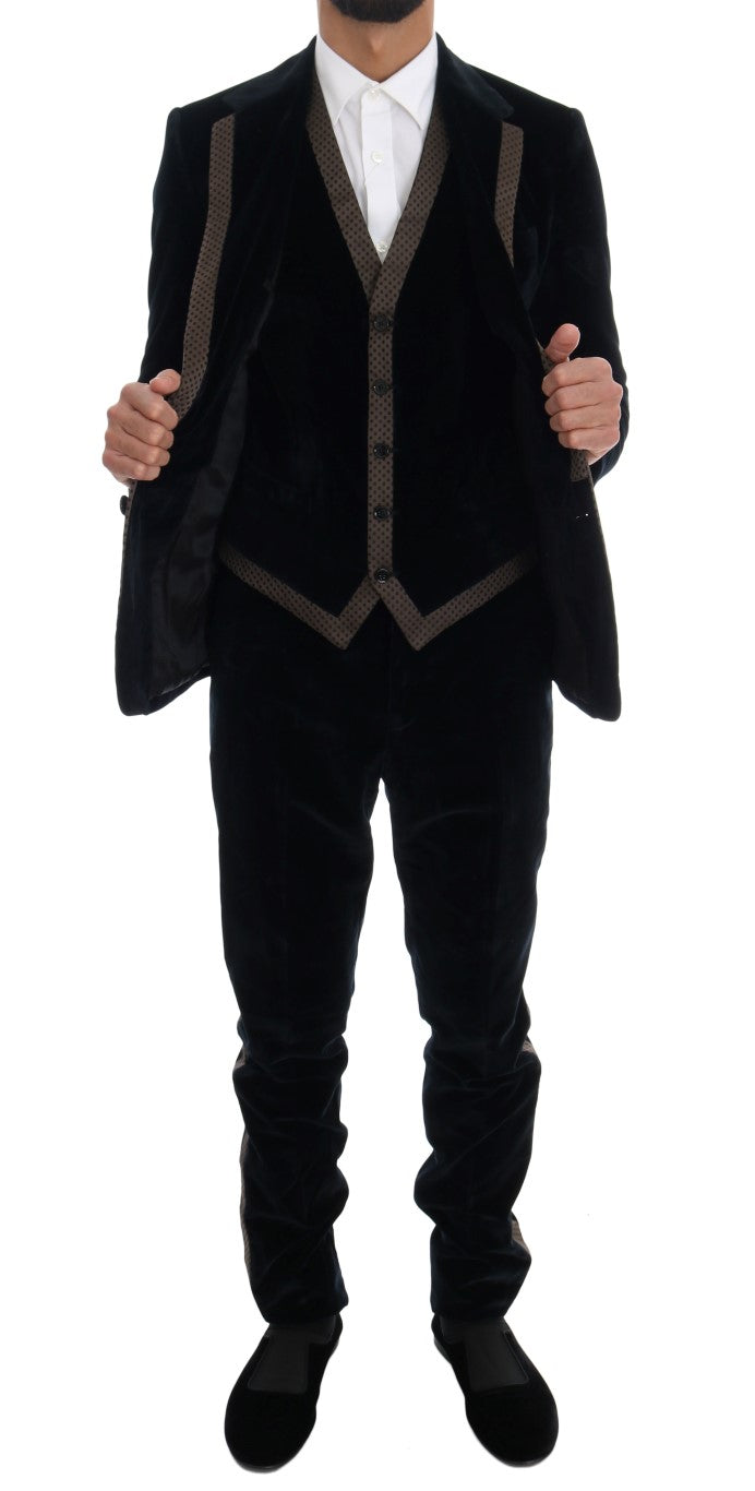 Dolce & Gabbana Blue Velvet Two Button Slim 3 Piece Suit Dolce & Gabbana