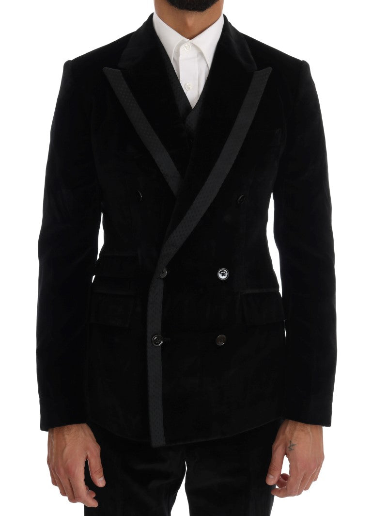 Dolce & Gabbana Black Velvet Slim Double Breasted Suit Dolce & Gabbana