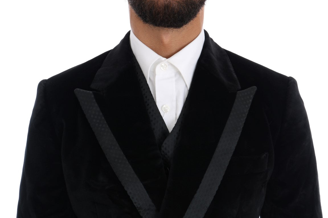 Dolce & Gabbana Black Velvet Slim Double Breasted Suit Dolce & Gabbana