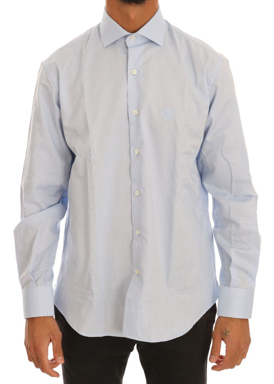 Cavalli Light Blue Cotton Slim Fit Dress Shirt Cavalli
