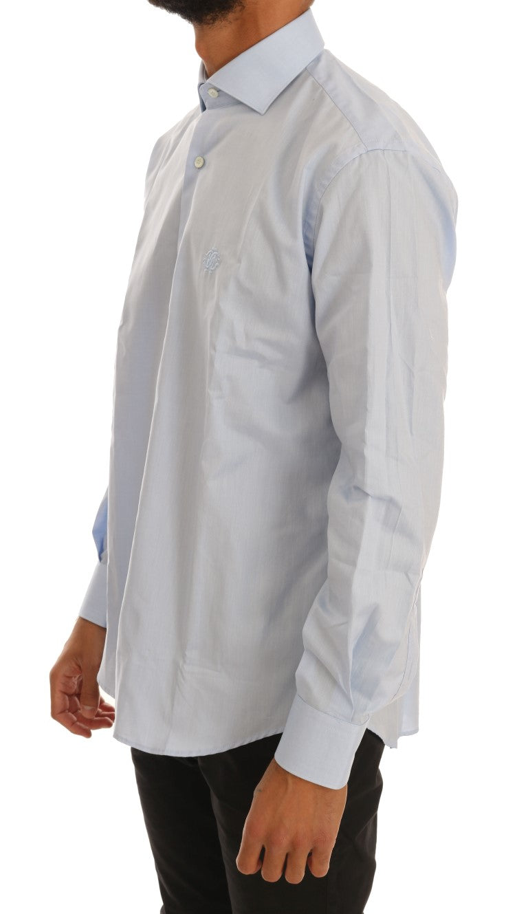 Cavalli Light Blue Cotton Slim Fit Dress Shirt Cavalli