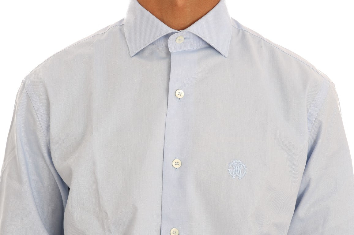 Cavalli Light Blue Cotton Slim Fit Dress Shirt Cavalli