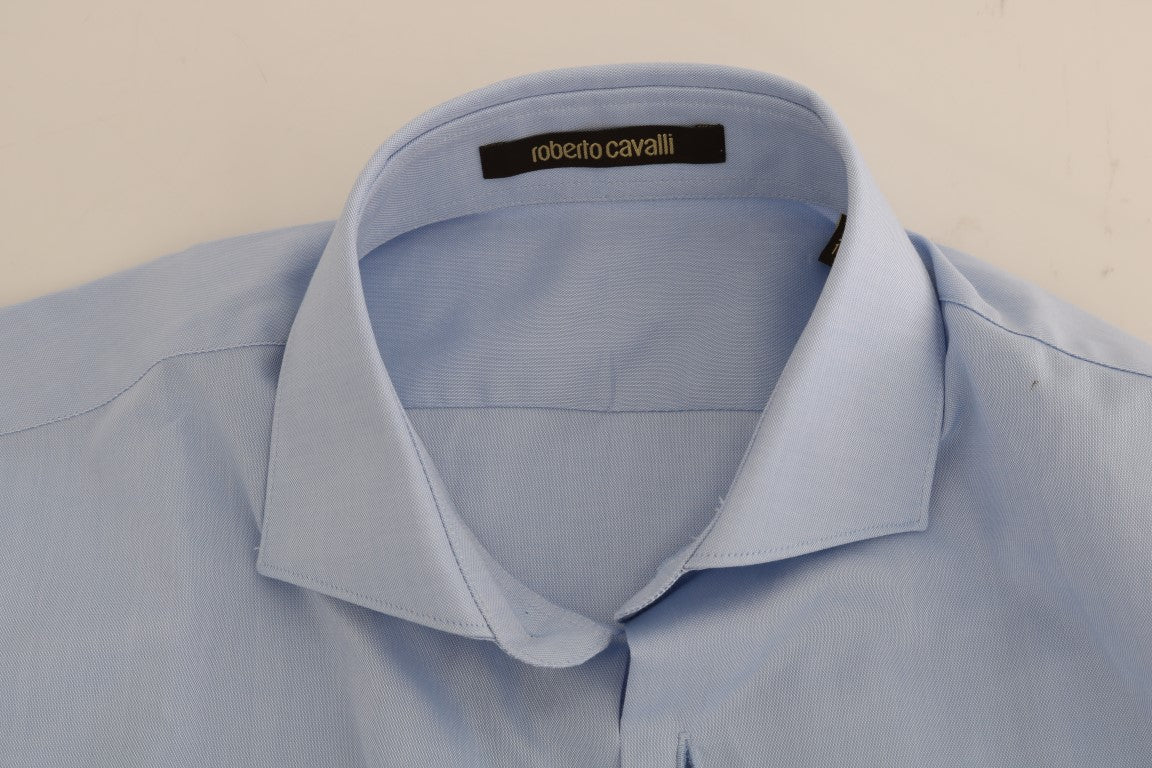 Cavalli Light Blue Cotton Slim Fit Dress Shirt Cavalli