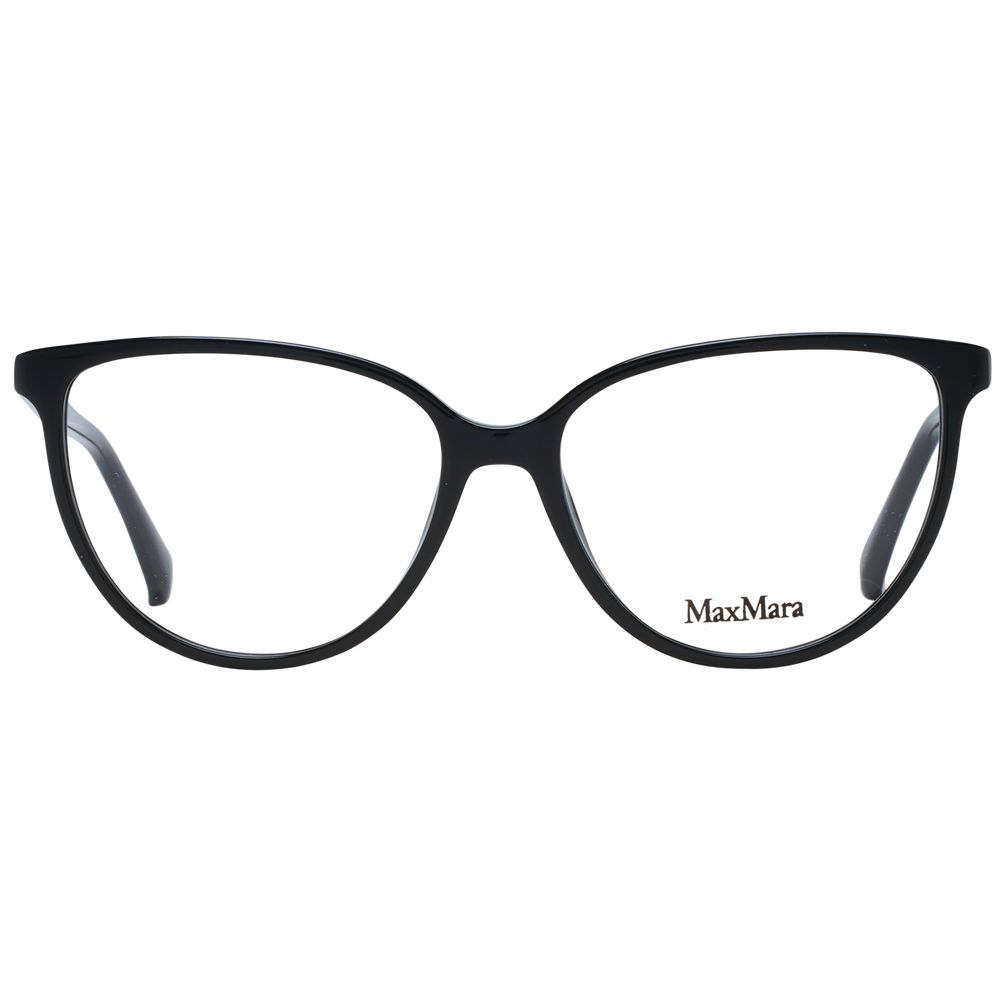 Max Mara black plastic glasses frames with sleek design and clear lenses, stylish eyewear for everyday wear.
