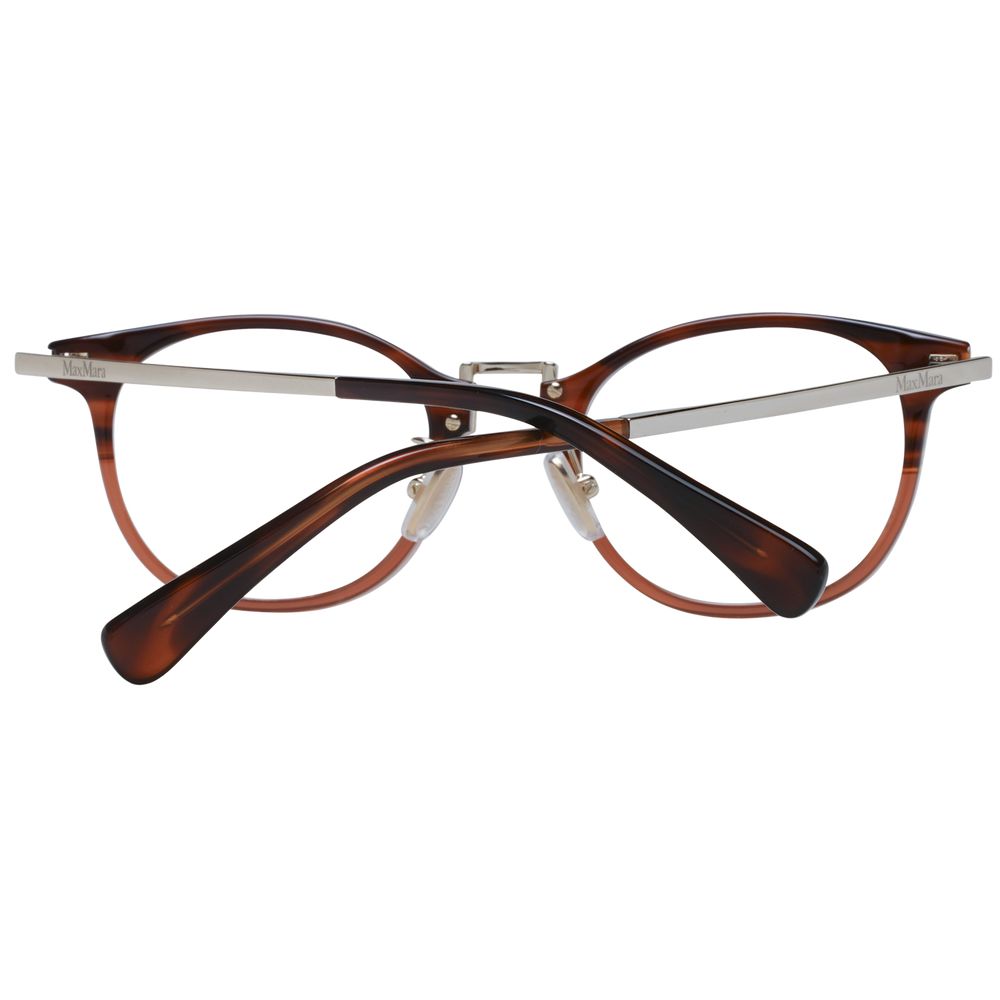 Max Mara brown plastic eyeglass frames with rounded lenses and sleek design, showcasing stylish eyewear for women.
