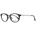 Max Mara black plastic eyeglass frames, sleek and stylish, shown in the image with clear lenses and modern design.