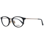 Max Mara black plastic eyeglass frames, sleek and stylish, shown in the image with clear lenses and modern design.