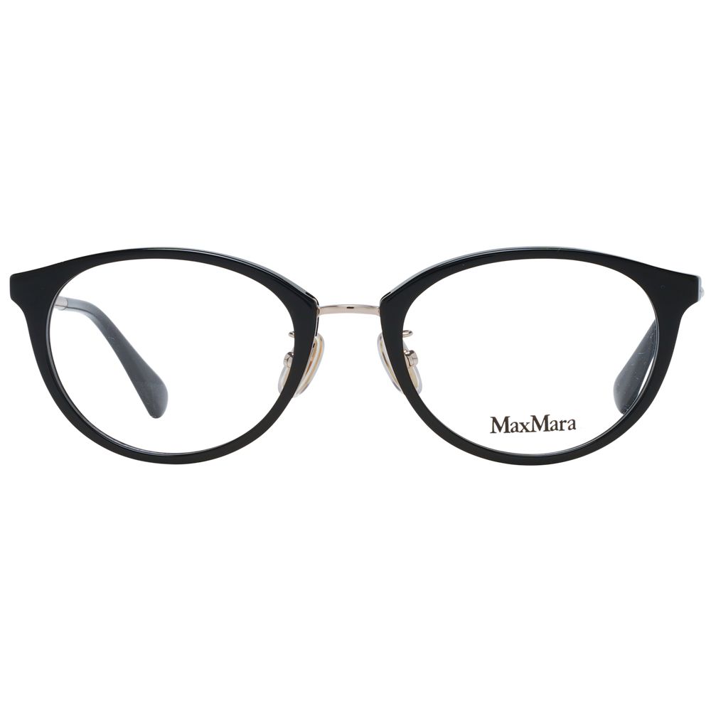 Max Mara black plastic glasses frames, stylish and lightweight eyewear with a modern design, suitable for everyday wear.