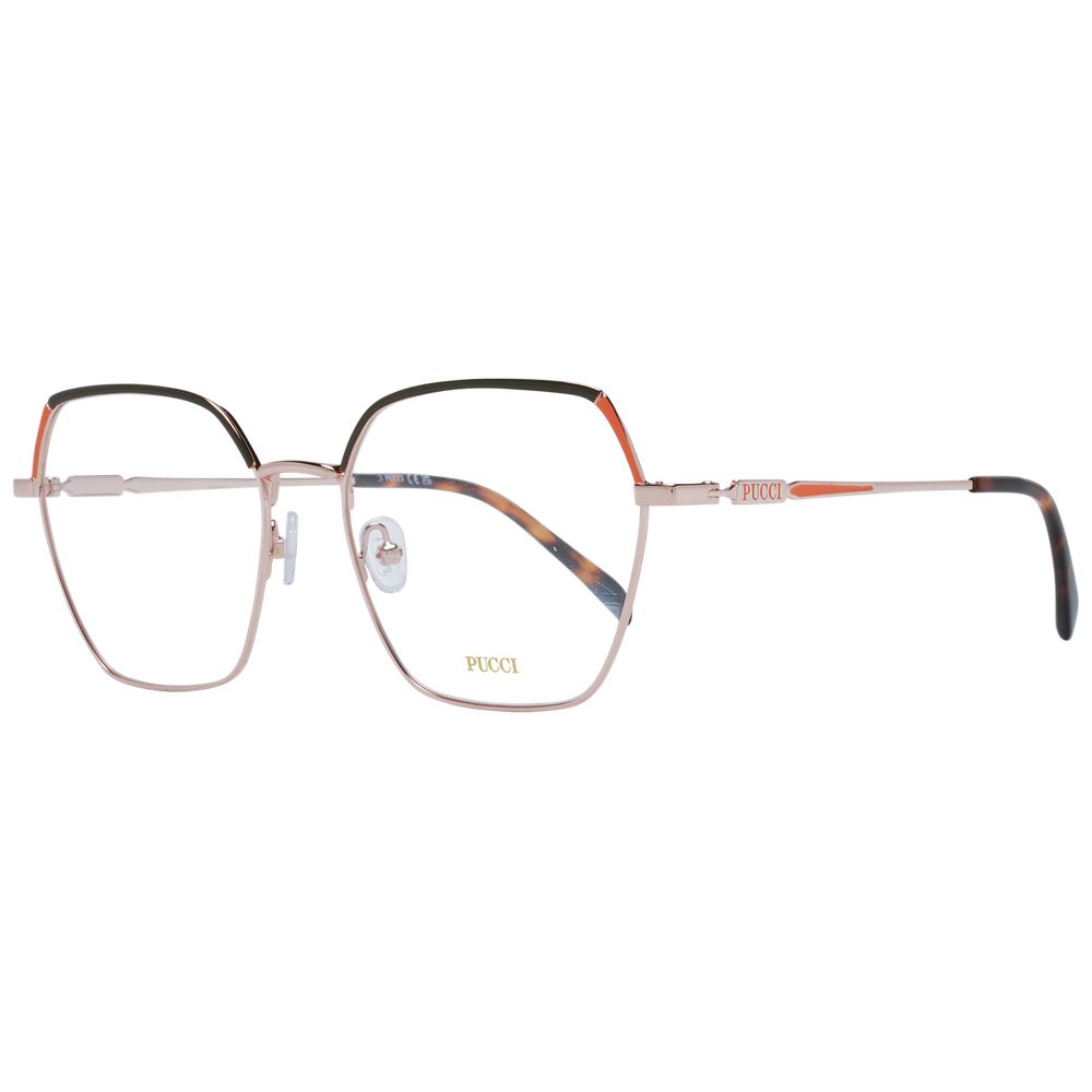 Emilio Pucci rose gold metal glasses frames with sleek design and clear lenses, stylish eyewear accessory.
