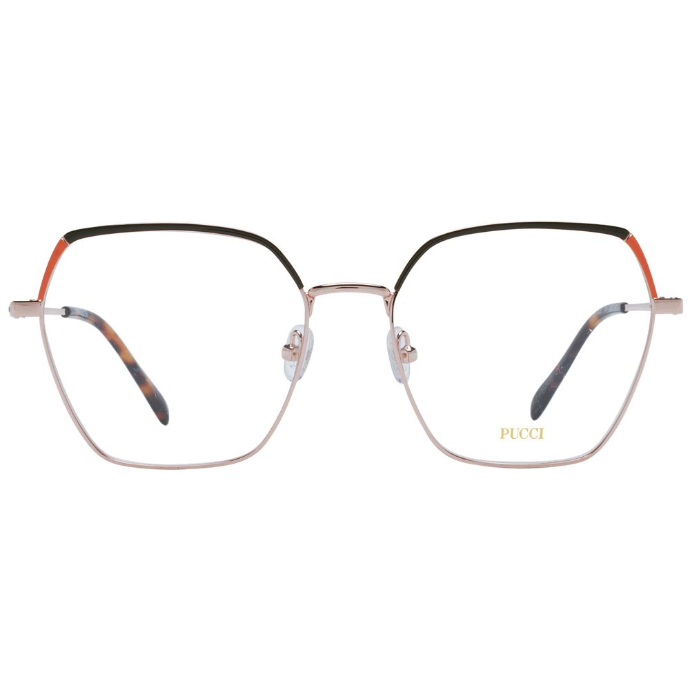 Emilio Pucci rose gold metal glasses frames with sleek design and transparent lenses, stylish and lightweight for everyday wear.