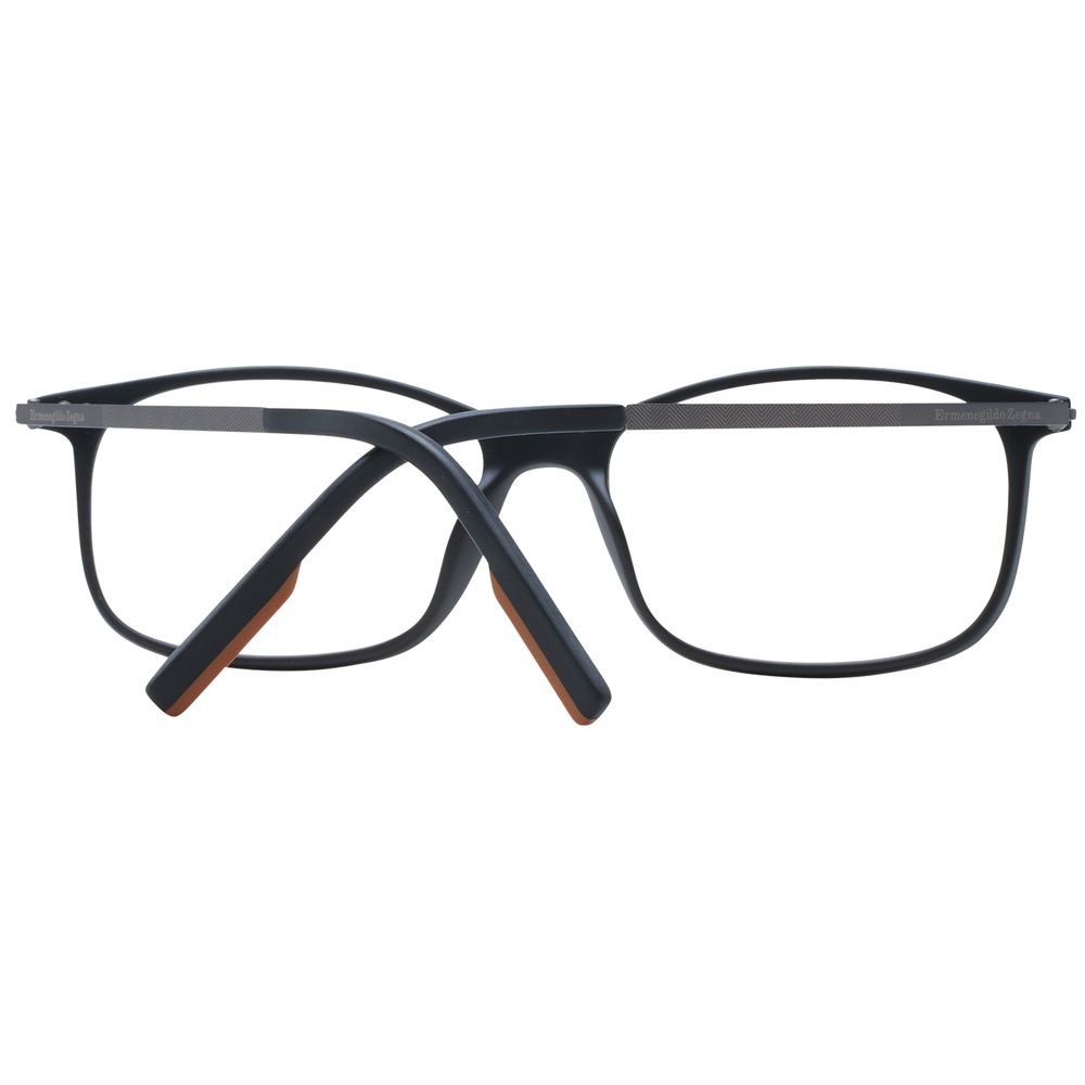 Ermenegildo Zegna black titanium eyeglass frames with sleek, modern design and thin temples, showcasing a sophisticated style.