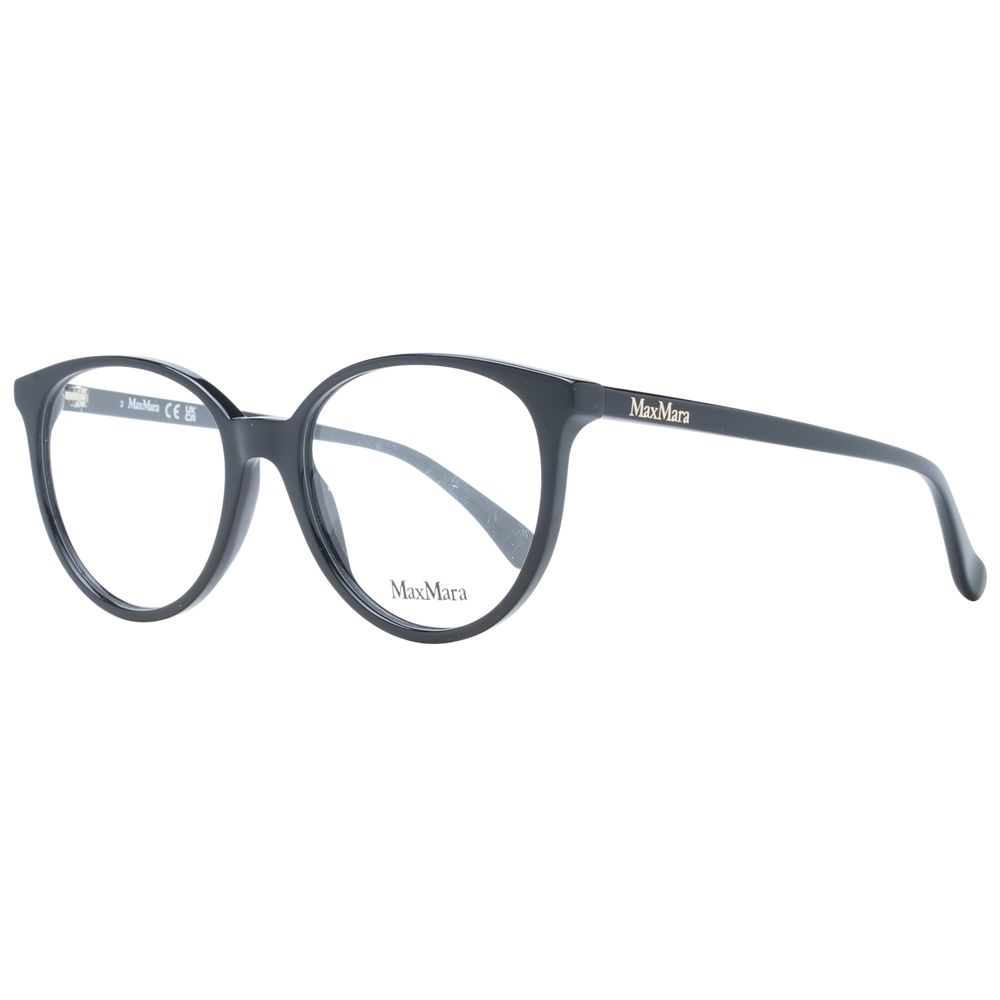 Max Mara black plastic eyeglass frames with a sleek, modern design, featuring smooth temples and a stylish, minimalist look.