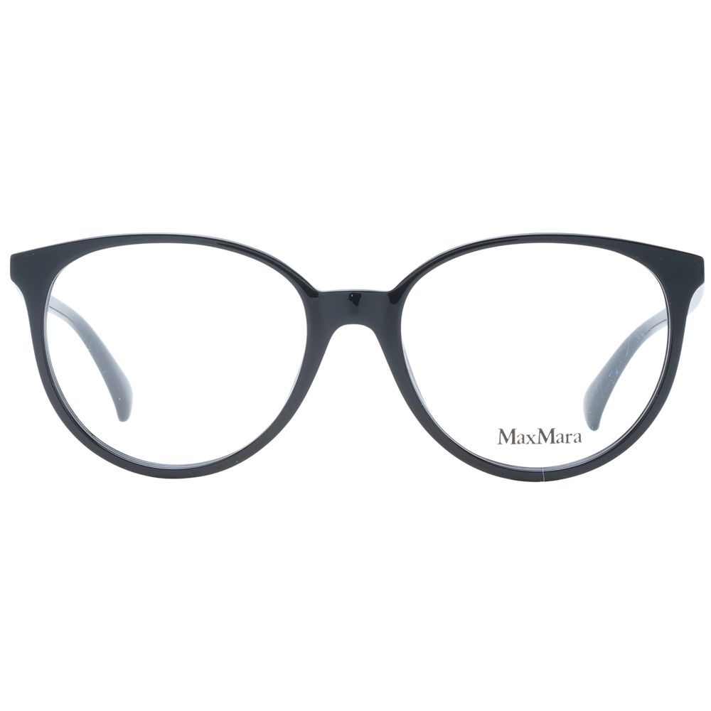 Max Mara black plastic glasses frames with sleek design and clear lenses, stylish eyewear for everyday wear.