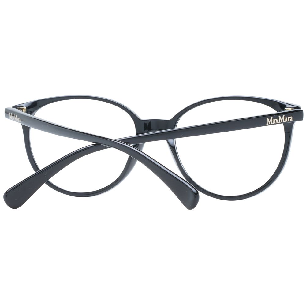 Max Mara black plastic eyeglass frames shown in the image, featuring a sleek and modern design for stylish eyewear.