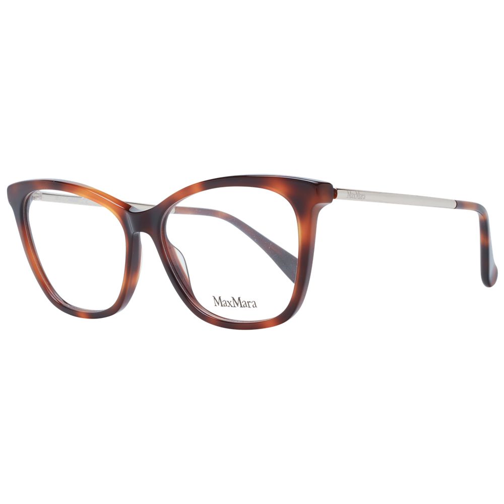 Max Mara brown plastic eyeglass frames with sleek, modern design, showcasing lightweight and stylish eyewear.
