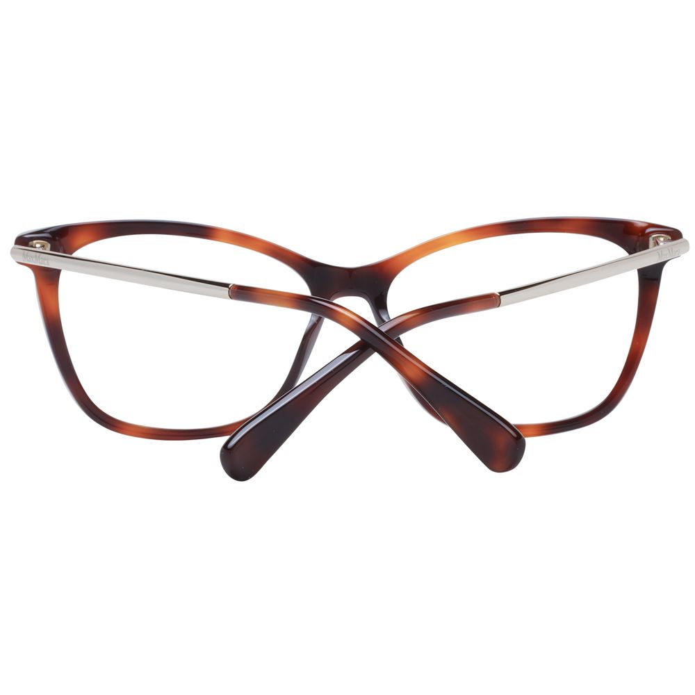 Max Mara brown plastic eyeglass frames with sleek design and rectangular shape, showcasing stylish eyewear for women.