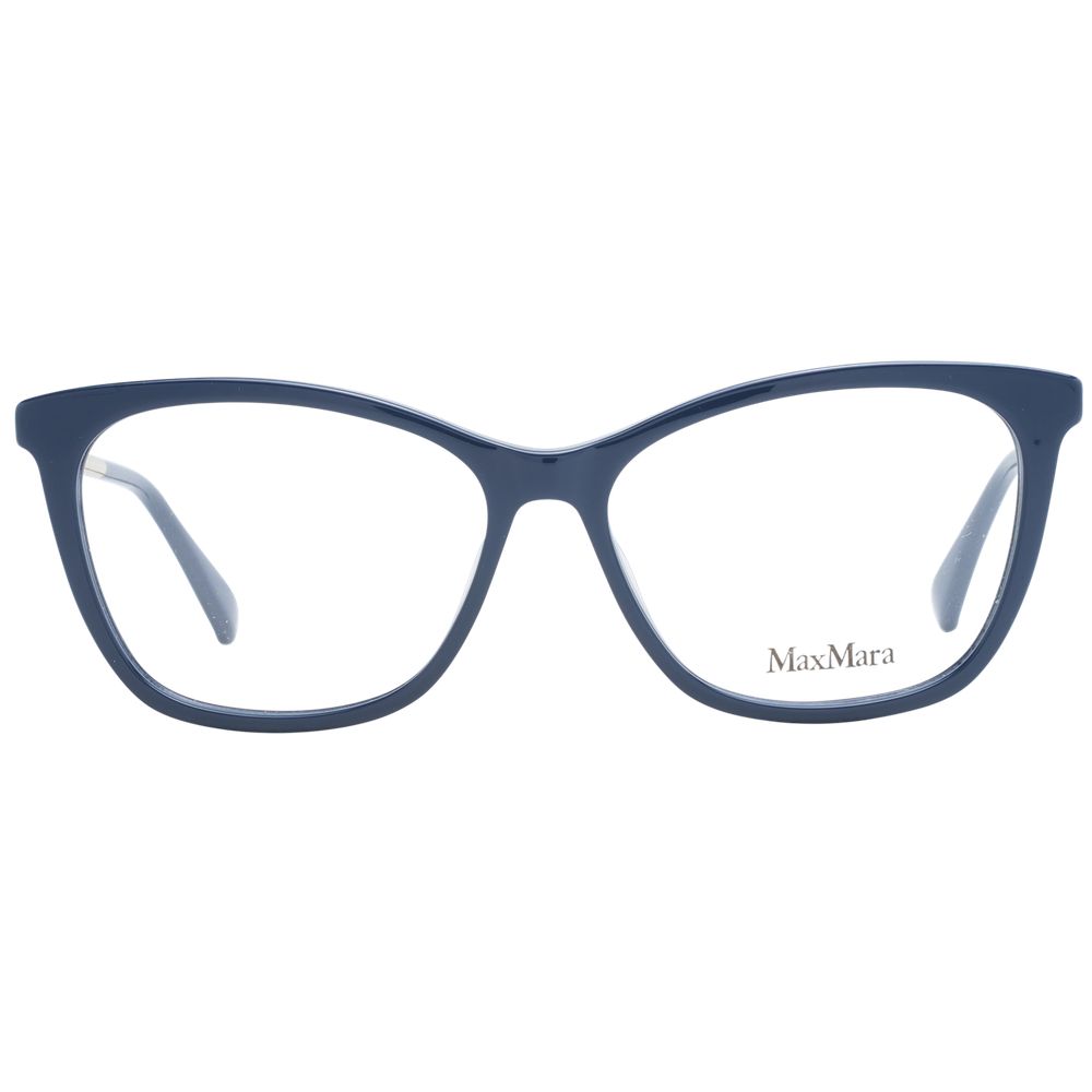 Max Mara blue plastic glasses frames with sleek, modern design, highlighting the stylish eyewear accessory.