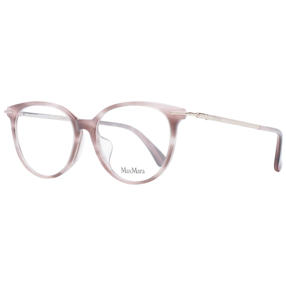Max Mara pink plastic eyeglass frames with rounded design, stylish and lightweight for everyday wear.
