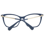 Max Mara blue plastic eyeglass frames with a modern design displayed in the image.