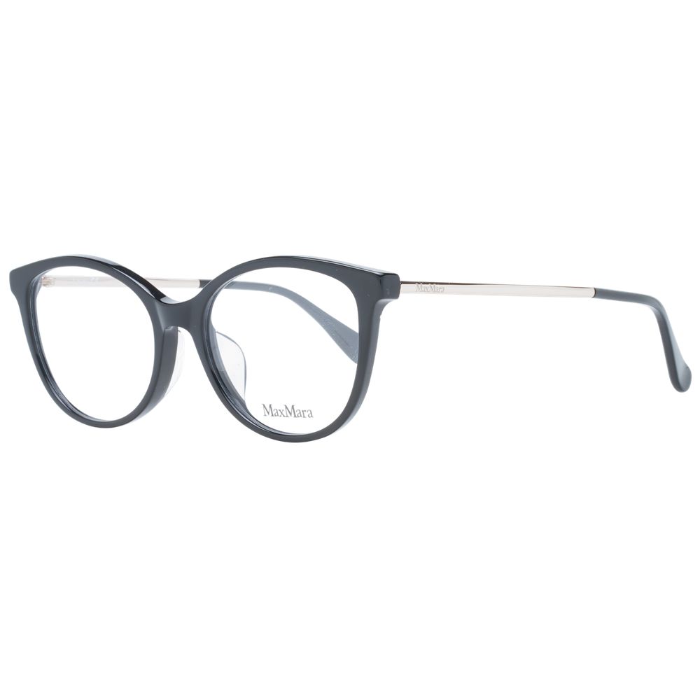 Max Mara black metal and plastic eyeglass frames with clear lenses, stylish and modern eyewear design.