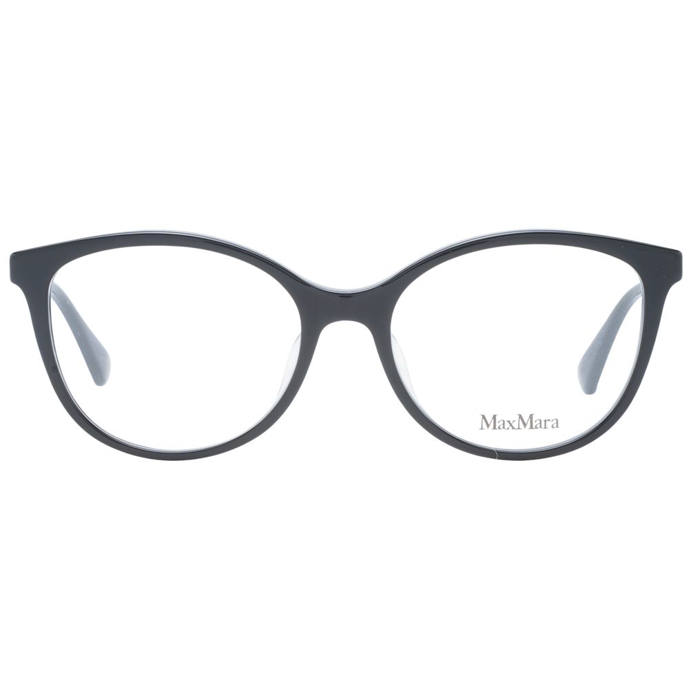 Max Mara black metal and plastic eyeglass frames with clear lenses, stylish and modern design for women.
