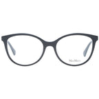 Max Mara black metal and plastic eyeglass frames with clear lenses, stylish and modern design for women.