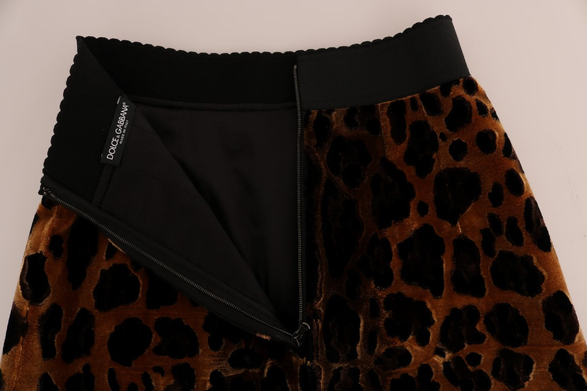 Dolce & Gabbana Brown Leopard Print Silk A-Line Skirt Dolce & Gabbana