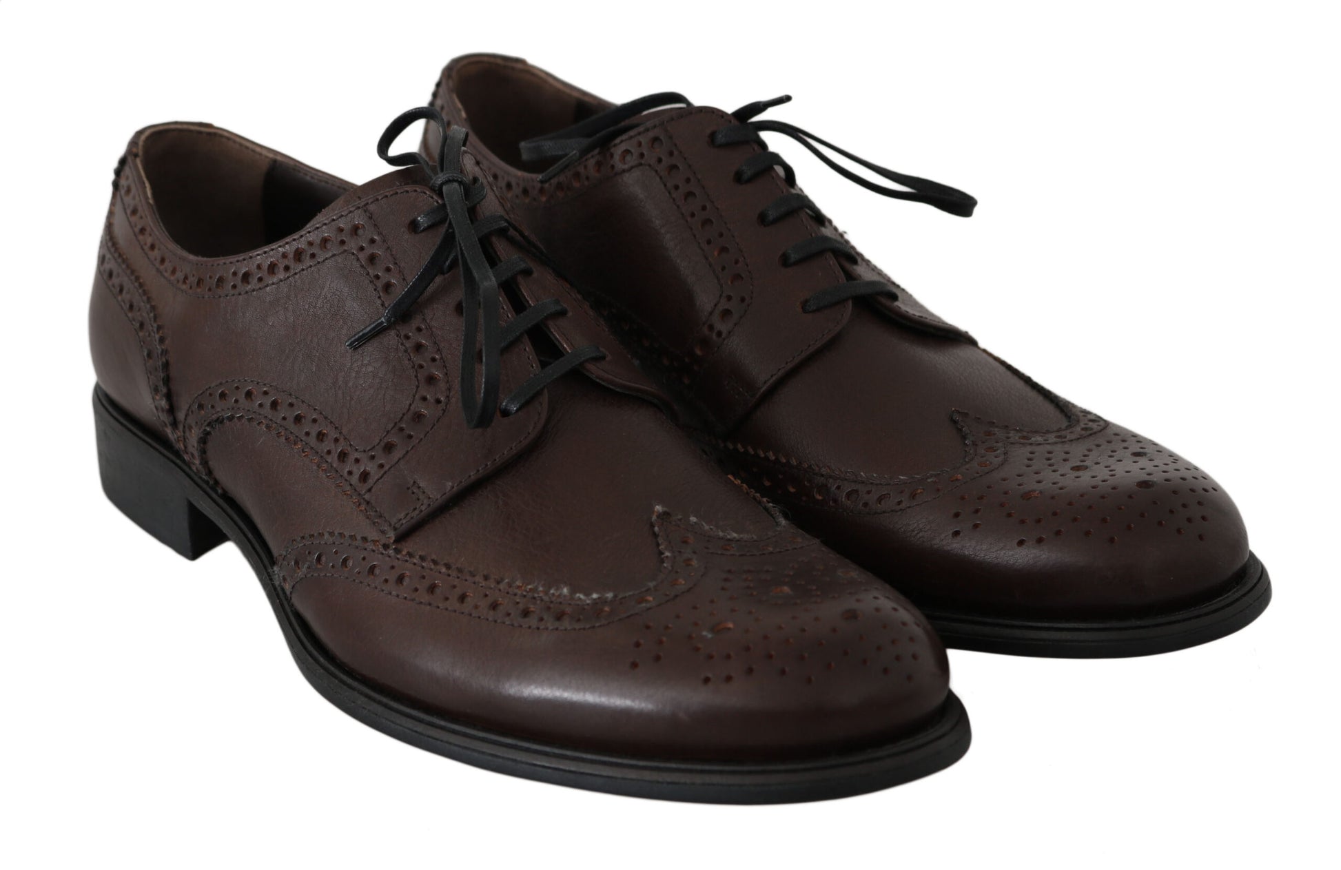 Dolce & Gabbana Brown Leather Brogue Derby Dress Shoes Dolce & Gabbana