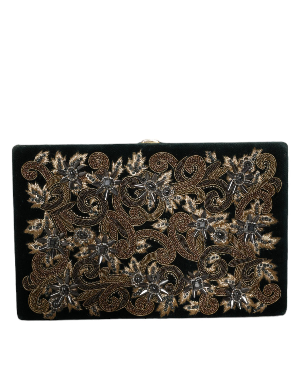Dolce & Gabbana Black Velvet Gold Frame Clutch Evening Party Purse Bag - Eljoys Fashion 