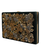 Dolce & Gabbana Black Velvet Gold Frame Clutch Evening Party Purse Bag - Eljoys Fashion 
