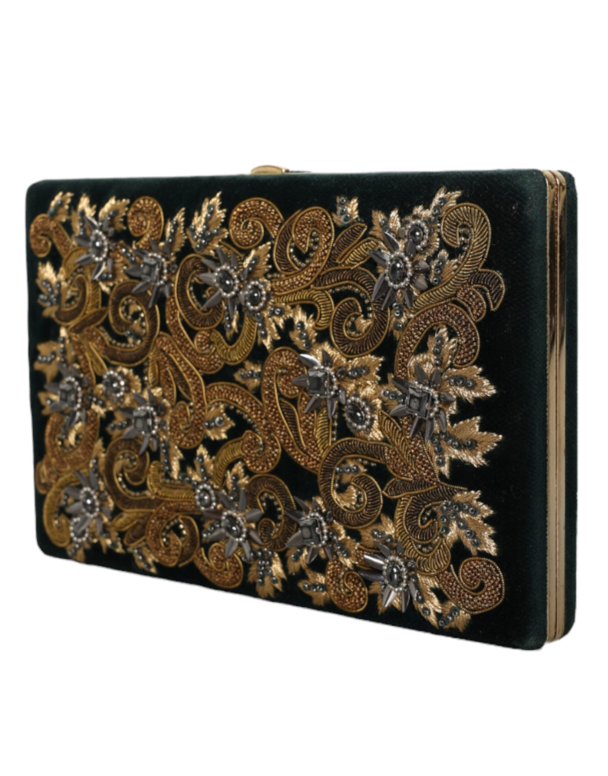 Dolce & Gabbana Black Velvet Gold Frame Clutch Evening Party Purse Bag - Eljoys Fashion 