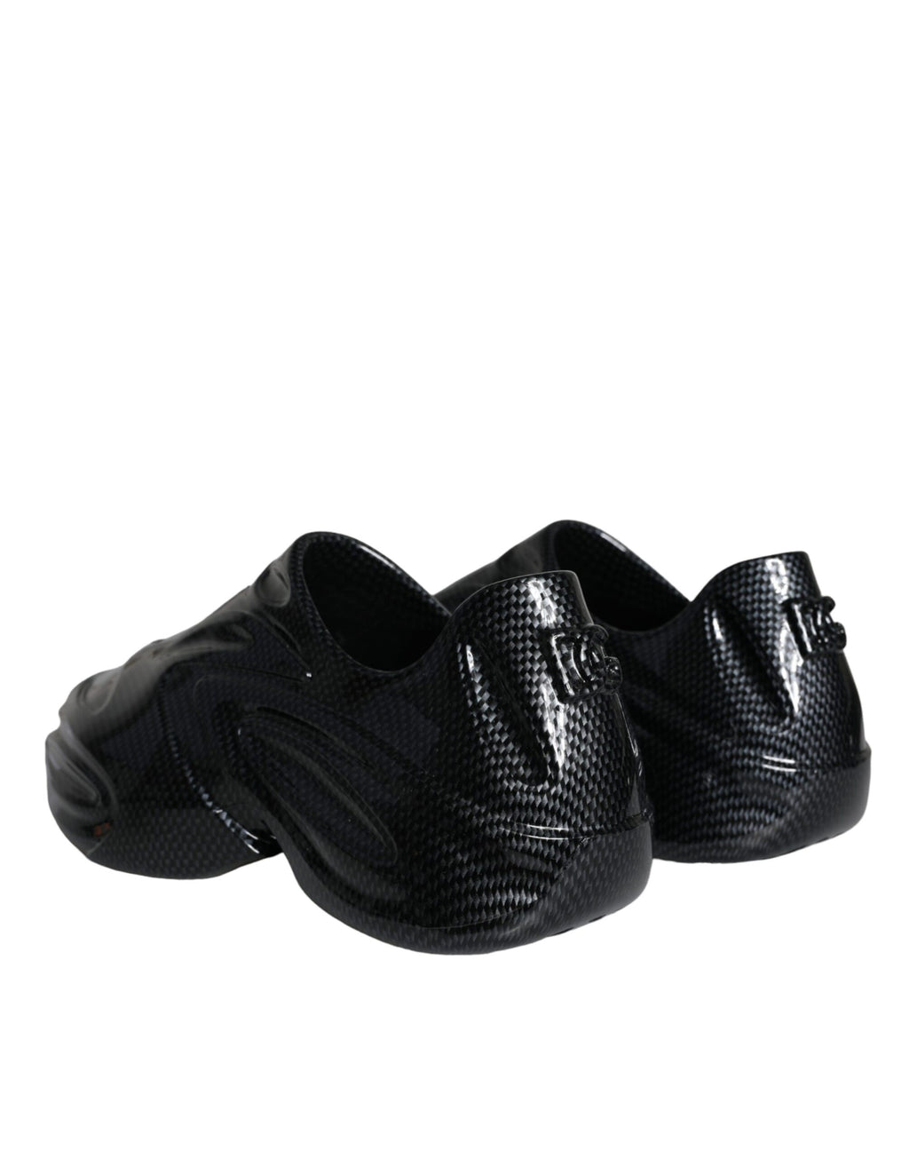 Dolce & Gabbana black foiled rubber low-top men's sneakers with sleek design and logo accents.