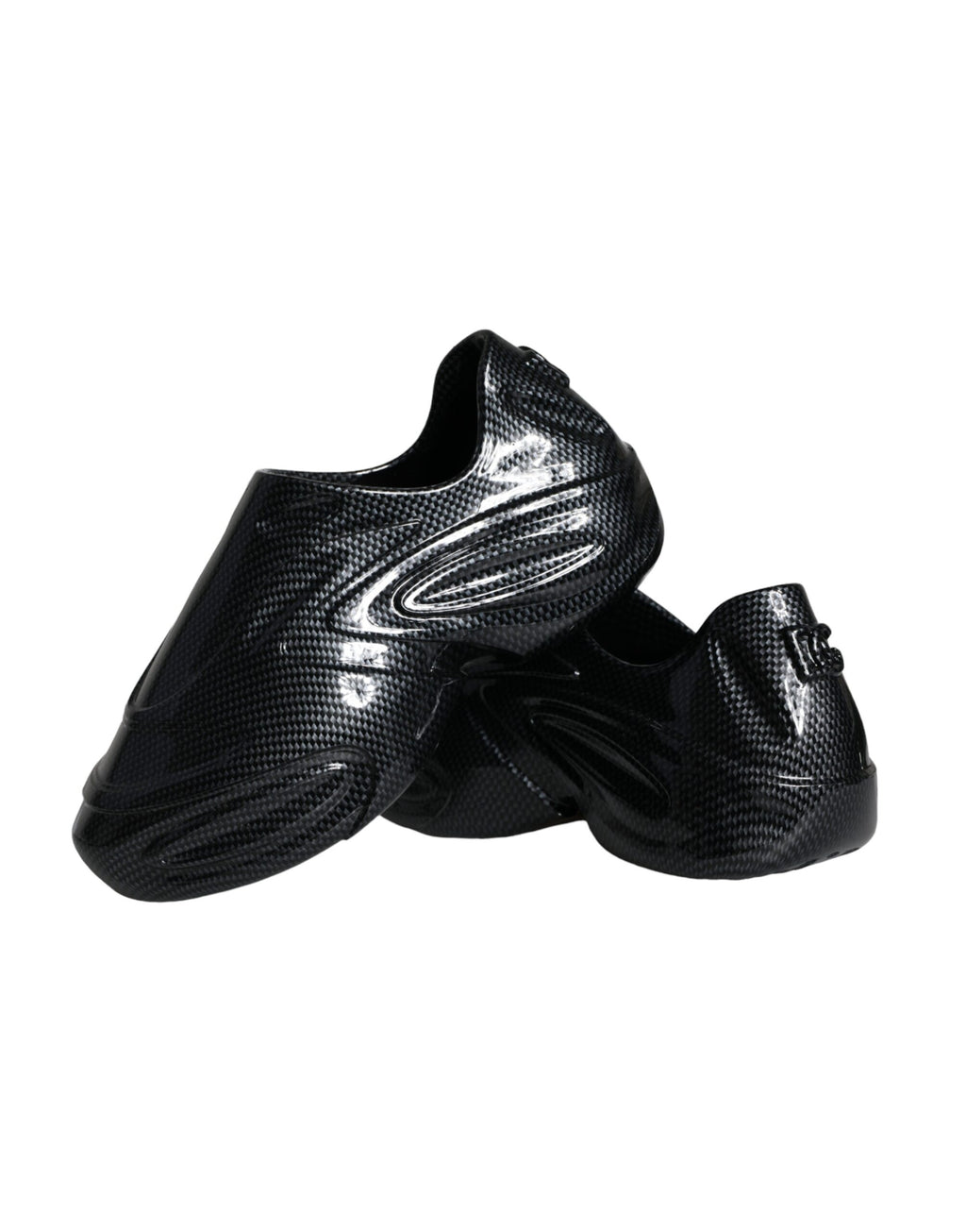 Dolce & Gabbana black foiled rubber low-top men's sneakers with bold design and sporty style.