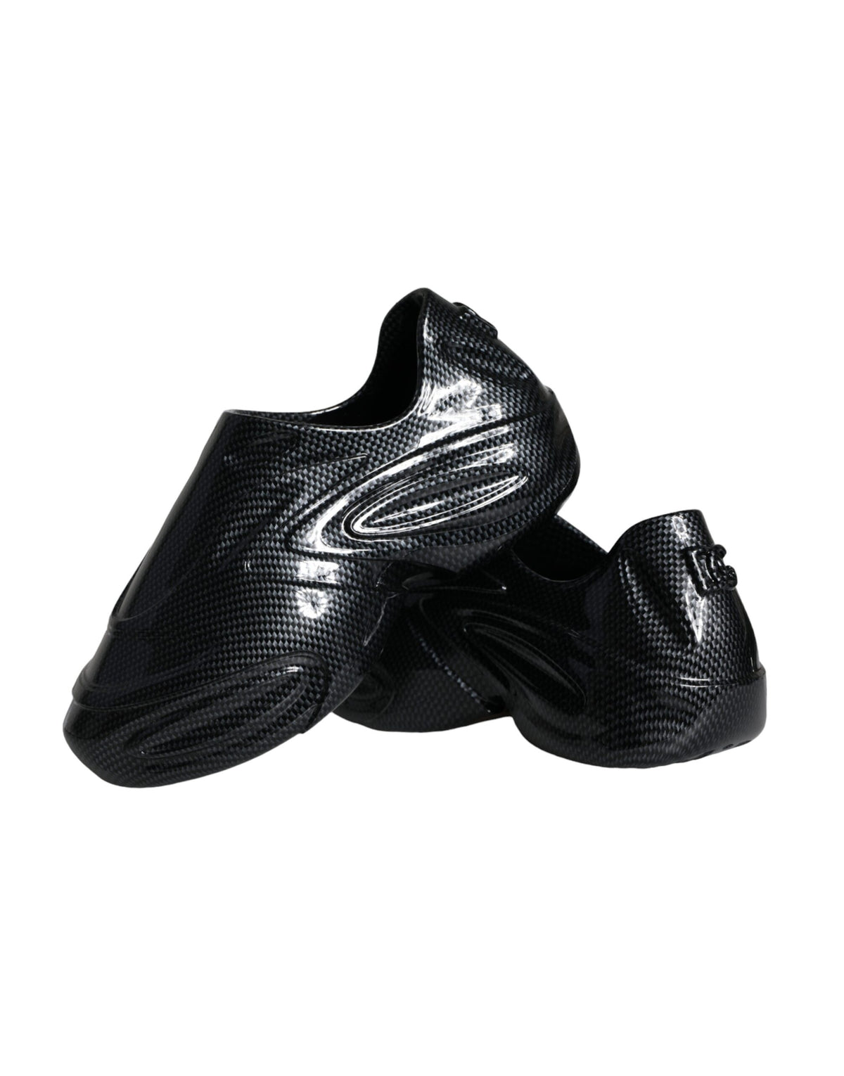 Dolce & Gabbana black foiled rubber low-top men's sneakers with bold design and sporty style.