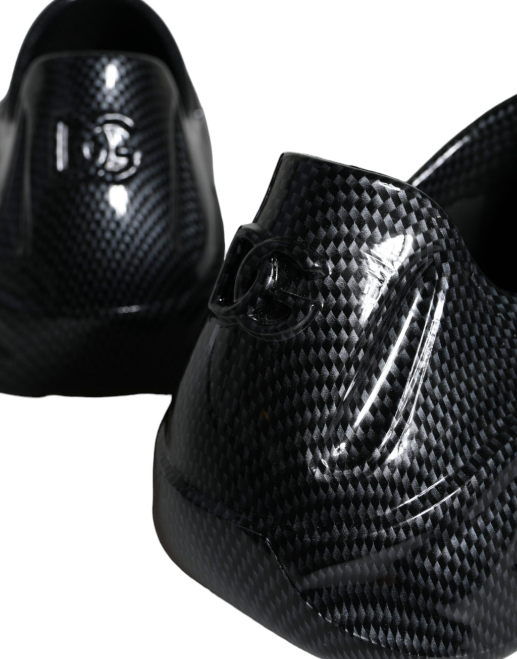 Dolce & Gabbana black foiled rubber low-top men's sneakers with sleek design and textured soles.