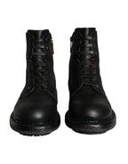 Dolce & Gabbana Black Lace Up Mid Calf Boots Men Shoes - Eljoys Fashion 