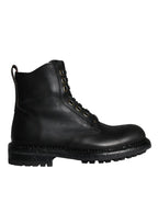 Dolce & Gabbana Black Lace Up Mid Calf Boots Men Shoes - Eljoys Fashion 