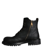 Dolce & Gabbana Black Lace Up Mid Calf Boots Men Shoes - Eljoys Fashion 