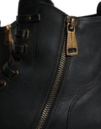 Dolce & Gabbana Black Lace Up Mid Calf Boots Men Shoes - Eljoys Fashion 