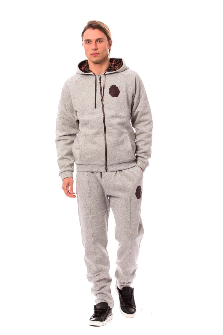 Billionaire Italian Couture Gray Cotton Hooded Sweatsuit Billionaire Italian Couture