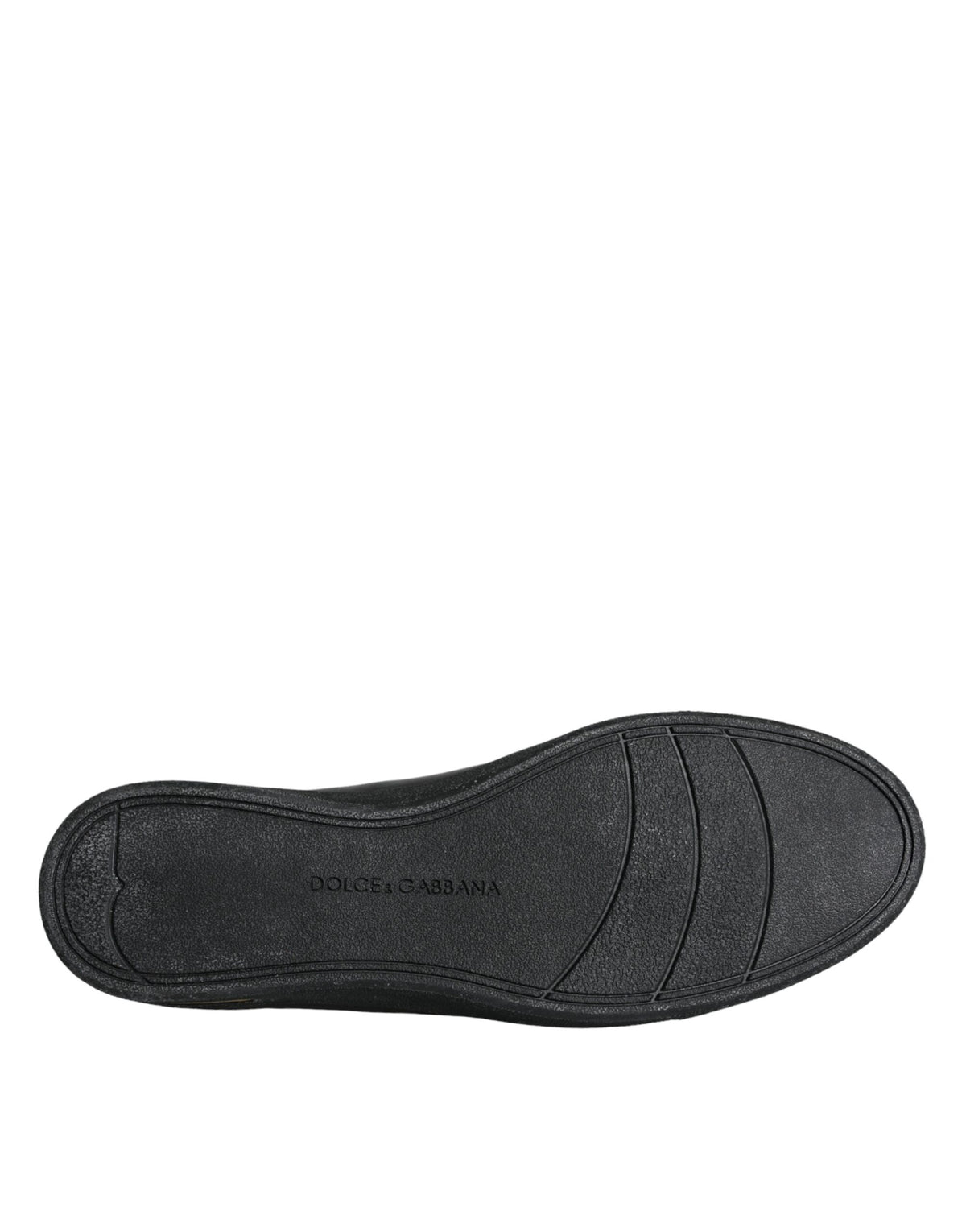 Dolce & Gabbana black leather and gold accents classic sneakers with stylish design and white rubber soles.