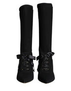 Dolce & Gabbana Black Stiletto Heels Mid Calf Boots Shoes