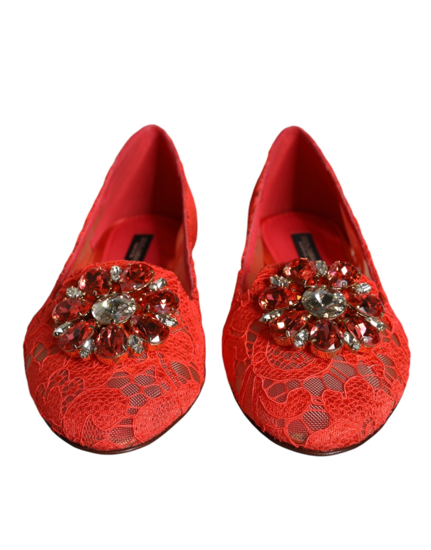 Dolce & Gabbana Coral Lace Crystal Ballet Flats Loafers Shoes Dolce & Gabbana