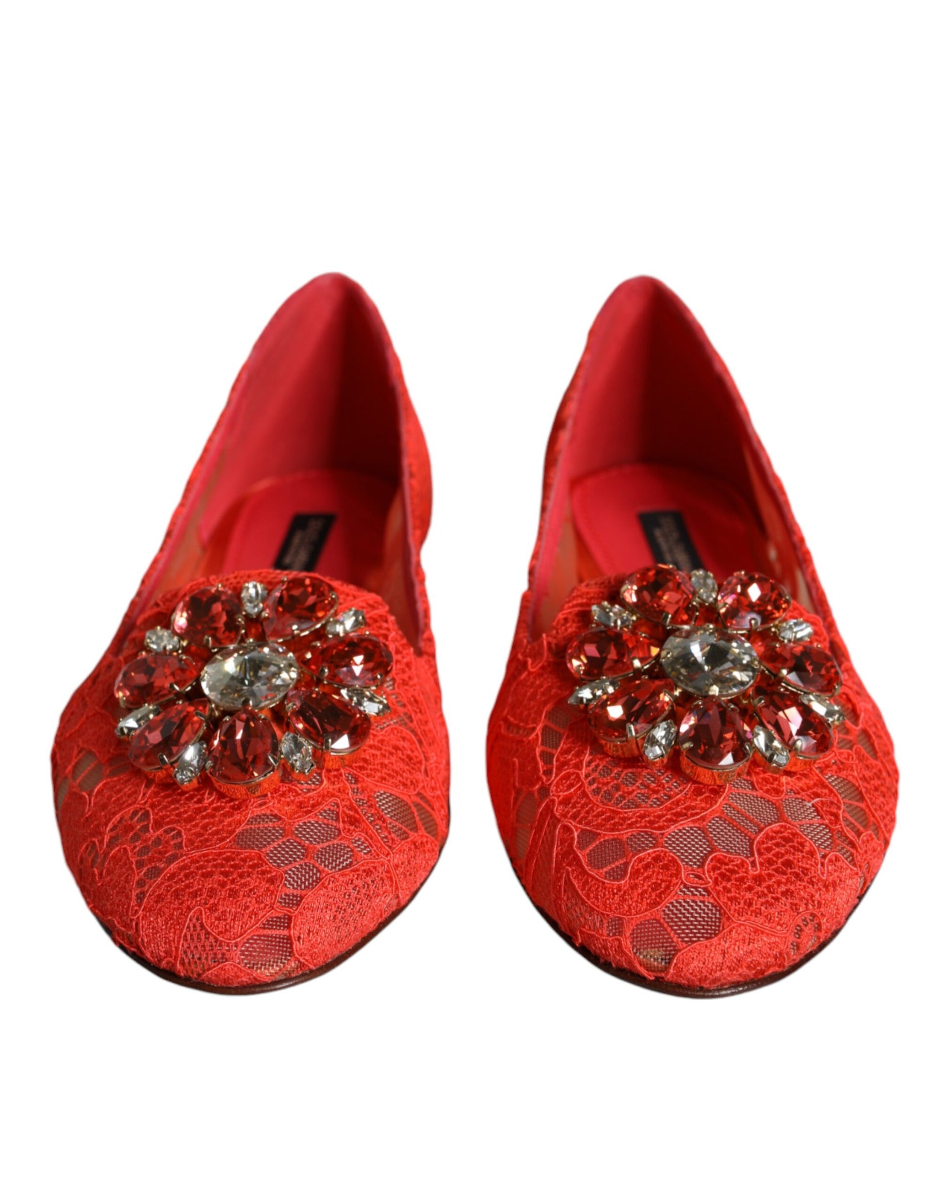 Dolce & Gabbana Coral Lace Crystal Ballet Flats Loafers Shoes Dolce & Gabbana