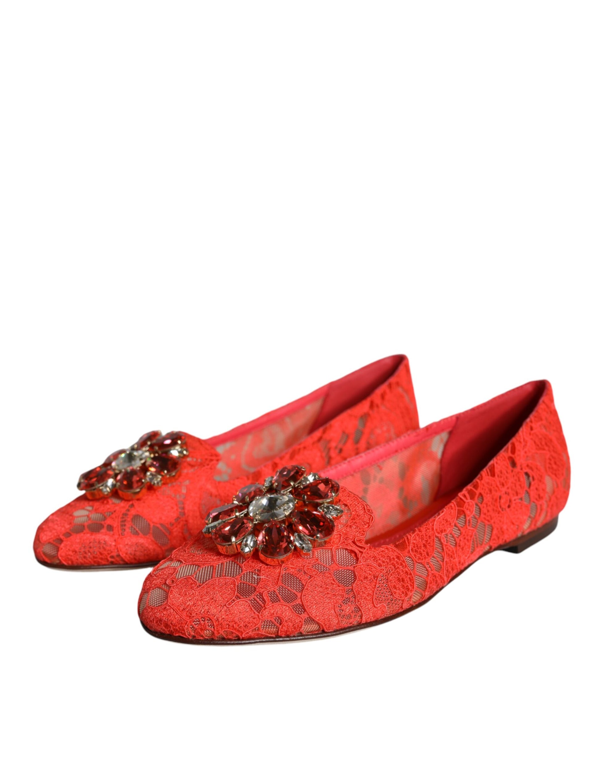 Dolce & Gabbana Coral Lace Crystal Ballet Flats Loafers Shoes Dolce & Gabbana