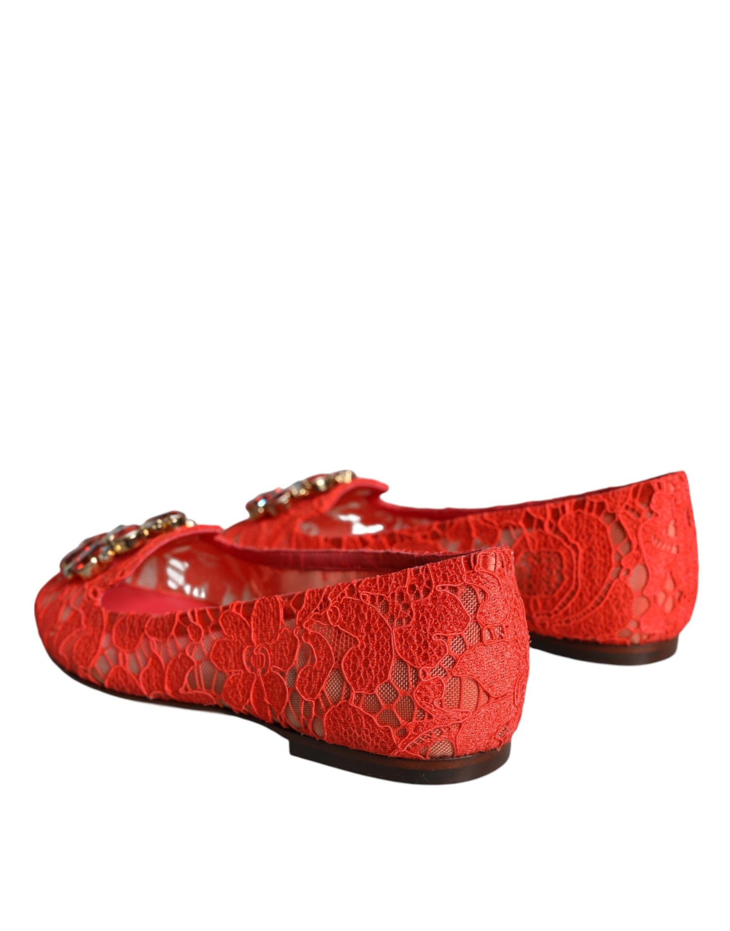 Dolce & Gabbana Coral Lace Crystal Ballet Flats Loafers Shoes Dolce & Gabbana
