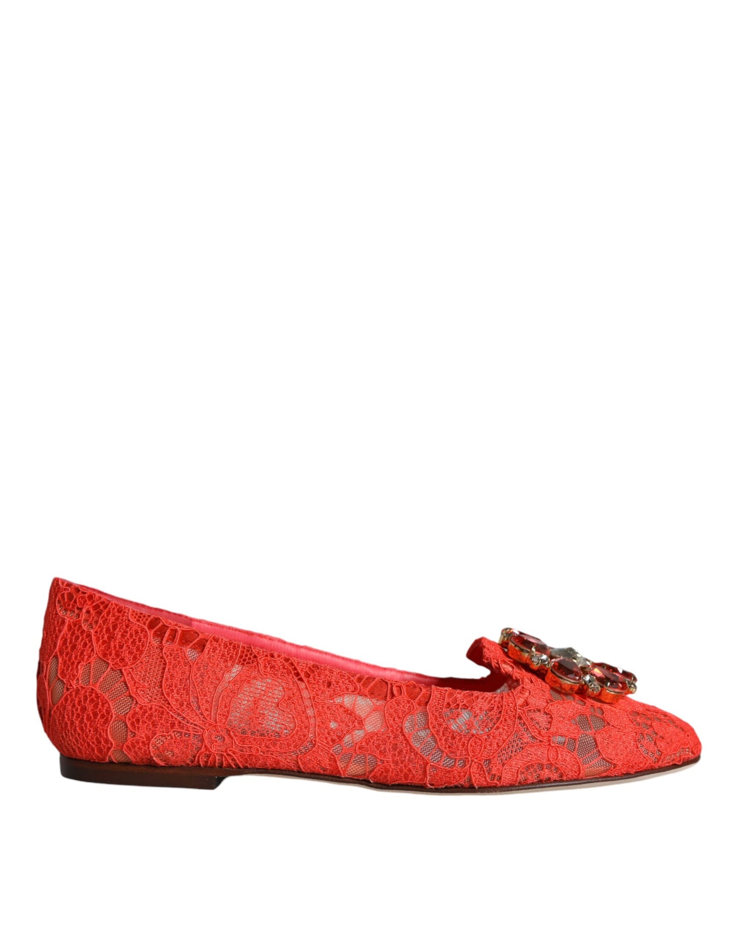 Dolce & Gabbana Coral Lace Crystal Ballet Flats Loafers Shoes Dolce & Gabbana